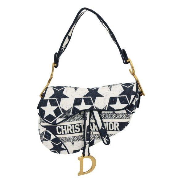 Christian Dior  Saddle Embroidered Stars Canvas Hobo Bag White - Picture 4 of 14